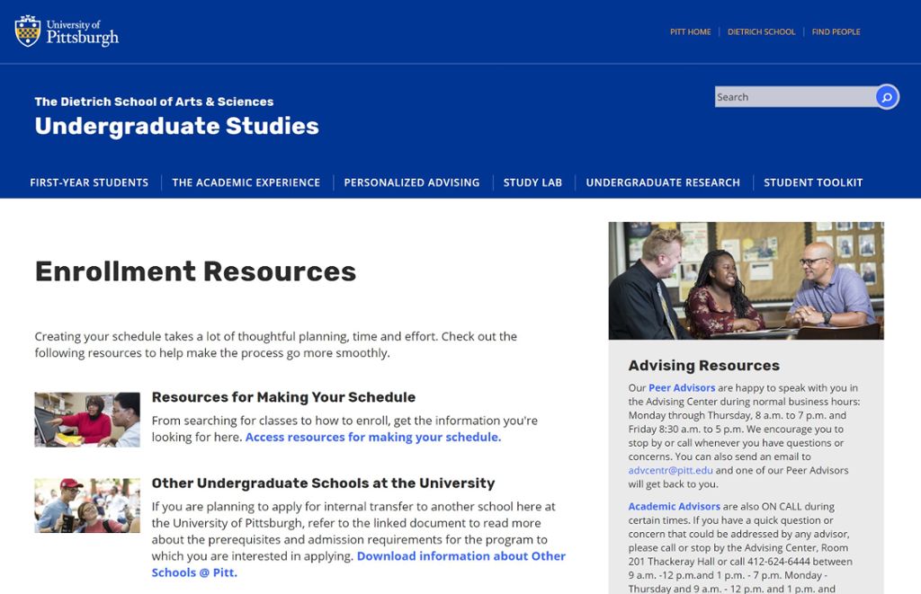 Enrollment Resources (Advising Center Dietrich School of Arts and